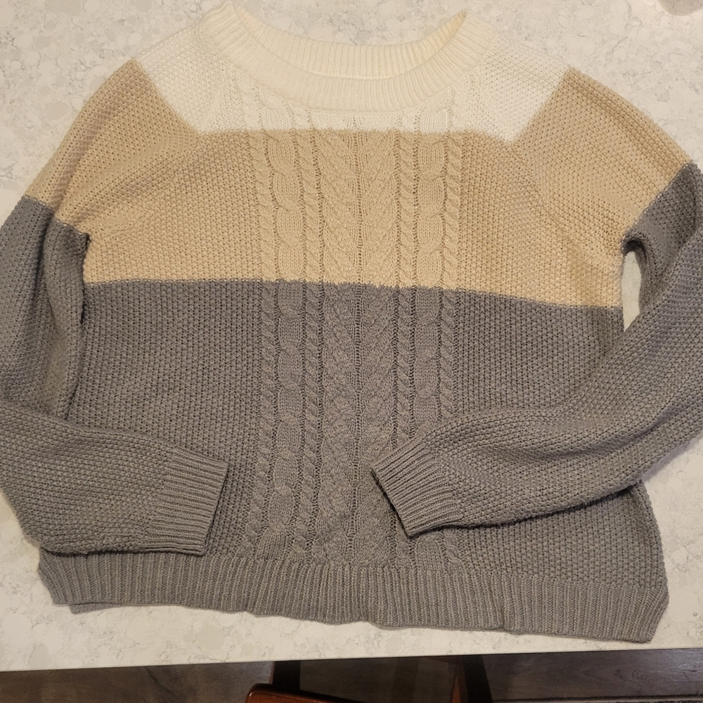 Merona Off-the-Shoulder Sweater in Gray, Cream, and Tan